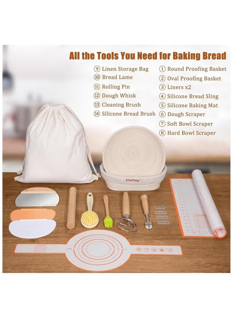 Sourdough Starter Kit, Sourdough Baking Supplies with 2 Upgrade rattan Bread Proofing Baskets, with Bread Lame, Danish Whish, Bowl Scraper, Sourdough Scraper, and Linen Liners - Image 4